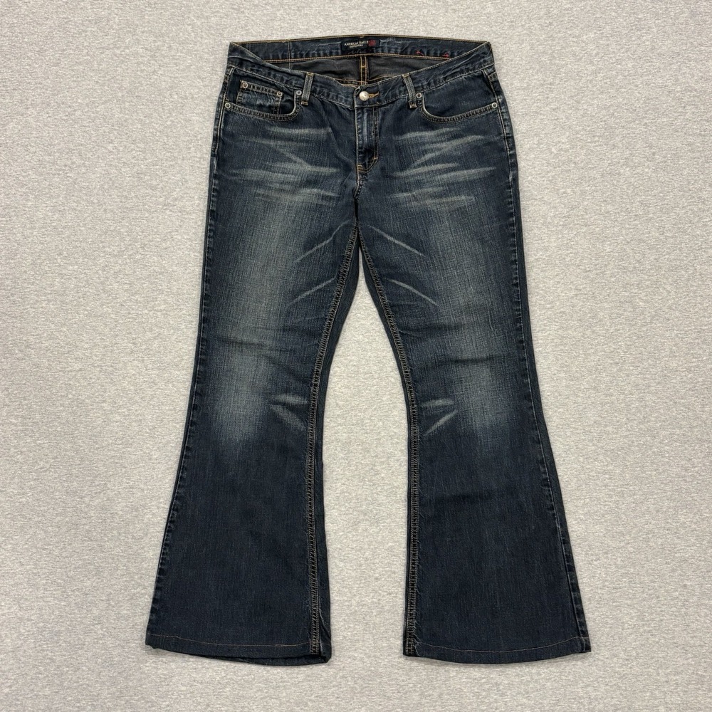 Vintage Y2K American Eagle Flare Jeans Women's Size 12 (34x29) Blue Dark Wash